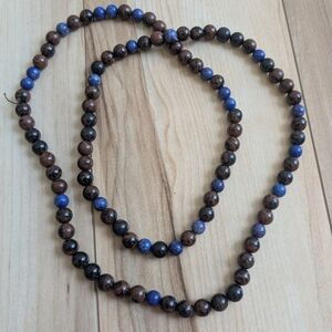 Natural Lapis Lazuli Bronzite Stone Necklace 15.5"